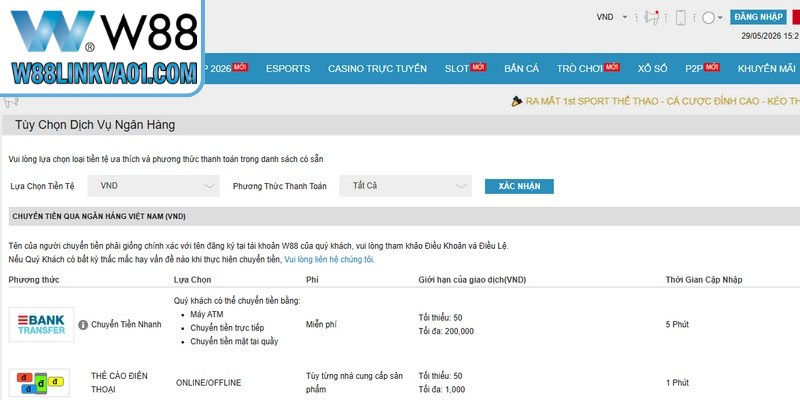 Điều kiện cần đáp ứng khi nạp tiền W88 Điều kiện cần đáp ứng khi nạp tiền W88